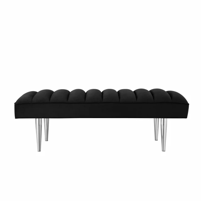 Black silver upholstered velvet bench with modern design elements