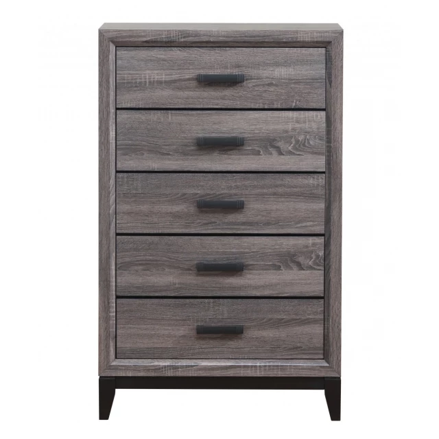 Grey solid wood chest with five drawers for bedroom storage