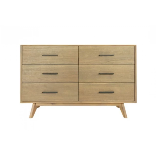 Solid wood six drawer double dresser in natural finish