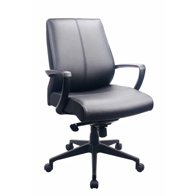 swivel faux leather rolling office chair with armrests and metal base for comfort