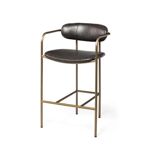 Brown steel low back bar chair with armrests and wood accents for outdoor comfort