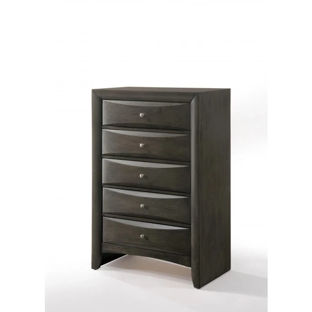 Gray oak rubber wood chest with spacious drawers for bedroom storage