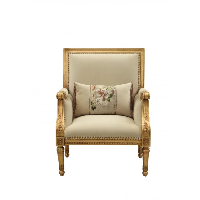 Upholstery wood legtrim accent chair with pillow for comfortable indoor seating