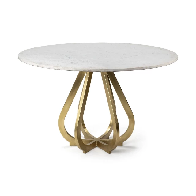 Marble gold metal base dining table with wood and natural material design