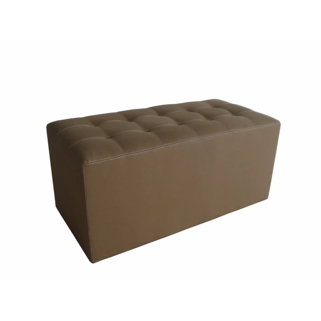 Tan upholstered faux leather bench in modern design