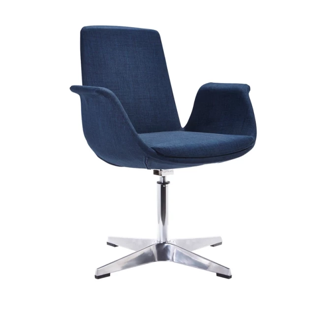 Blue fabric polyester aluminum accent chair with armrests for comfort and modern design