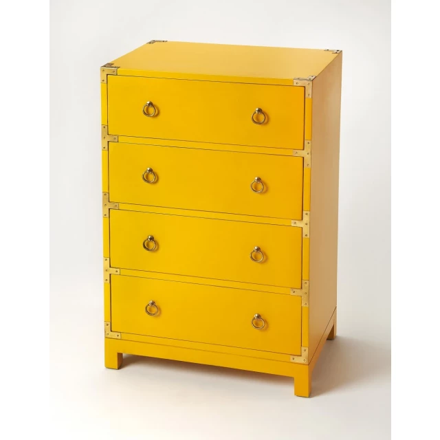 Yellow solid wood dresser with four drawers for bedroom storage