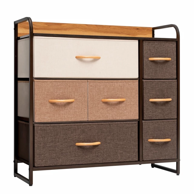 Brown steel fabric seven drawer dresser in online shop