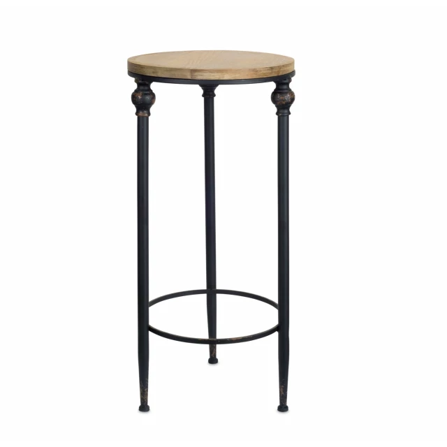 Brown solid wood round end table with natural materials and balanced design