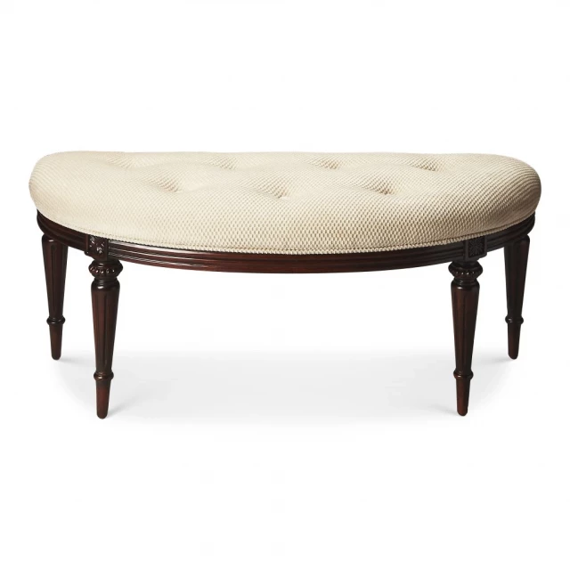 Ivory dark brown crescent shaped bench suitable for outdoor furniture settings