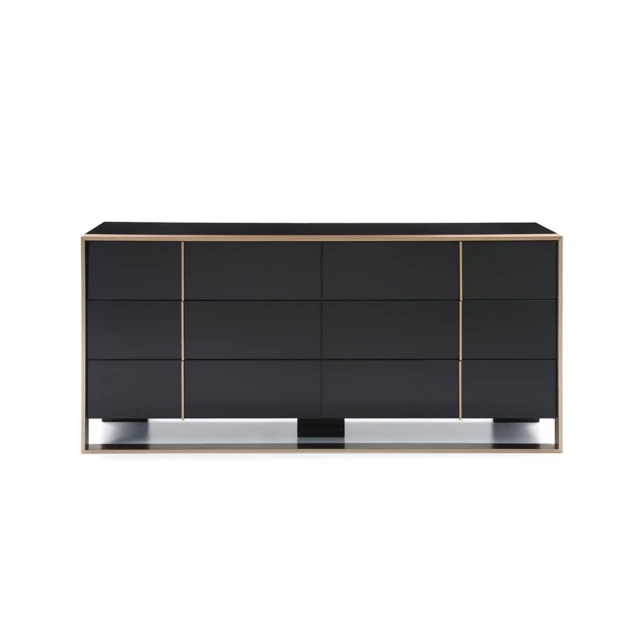 Black brushed bronze dresser with elegant handles and sleek design for bedroom decor