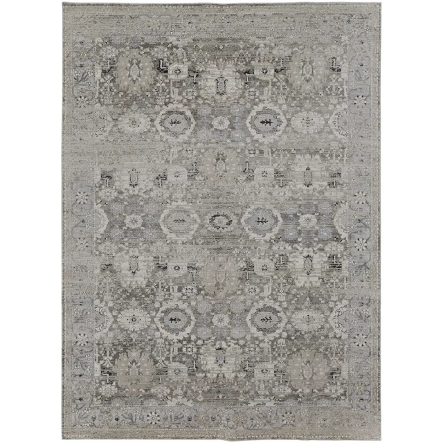abstract power loom distressed area rug in grey with rectangular pattern and concrete beige art design