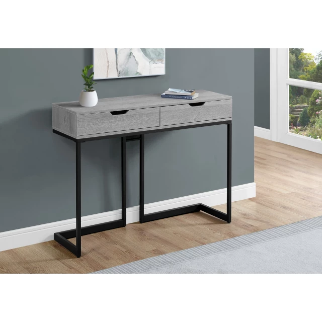 gray black frame console table with rectangular wooden top