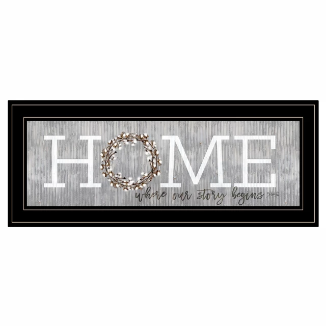 Black framed print wall art with pattern and brand elements for home decor
