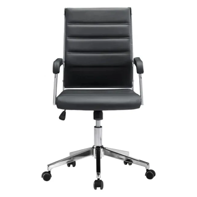 Gray Faux Leather Tufted Seat Swivel Adjustable Executive Chair Leather Back