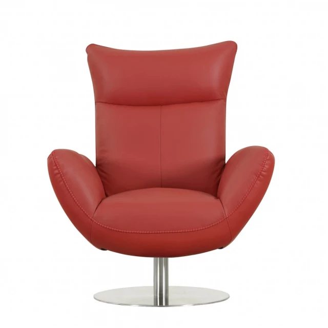 Silver genuine leather swivel lounge chair with armrests and comfortable cushioning
