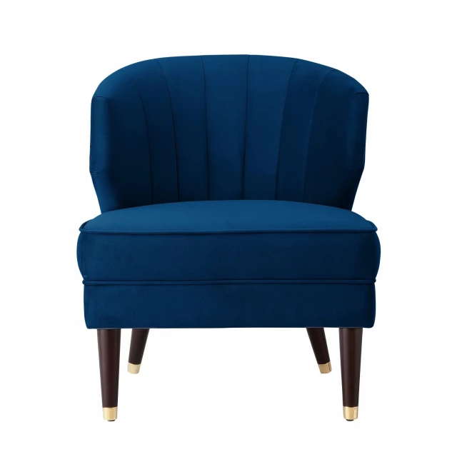 Blue gold velvet tufted wingback chair with comfortable armrests and ottoman