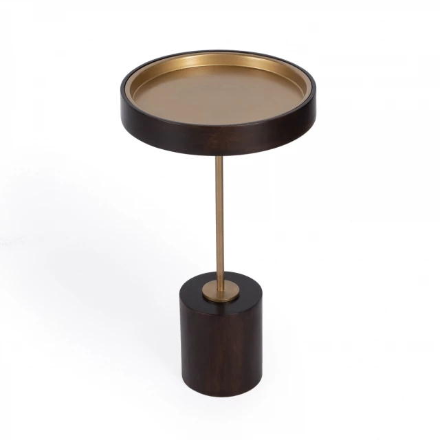 Rosegold solid wood round end table with intricate design details