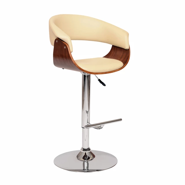 Low back adjustable height bar chair with tire and art design elements