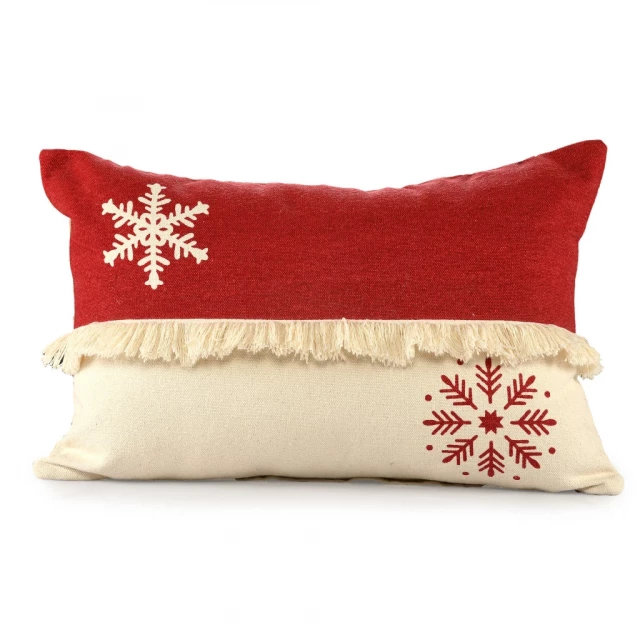 snowflakes cotton abstract zippered pillow with fringe and comfortable cushion design