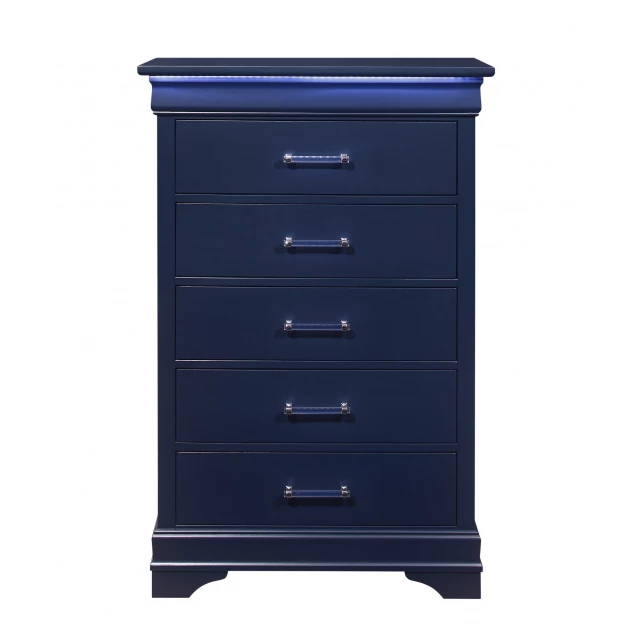 Wood five drawer chest with LED lighting