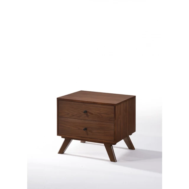 classic walnut nightstand with box shaped drawers and wood stain finish