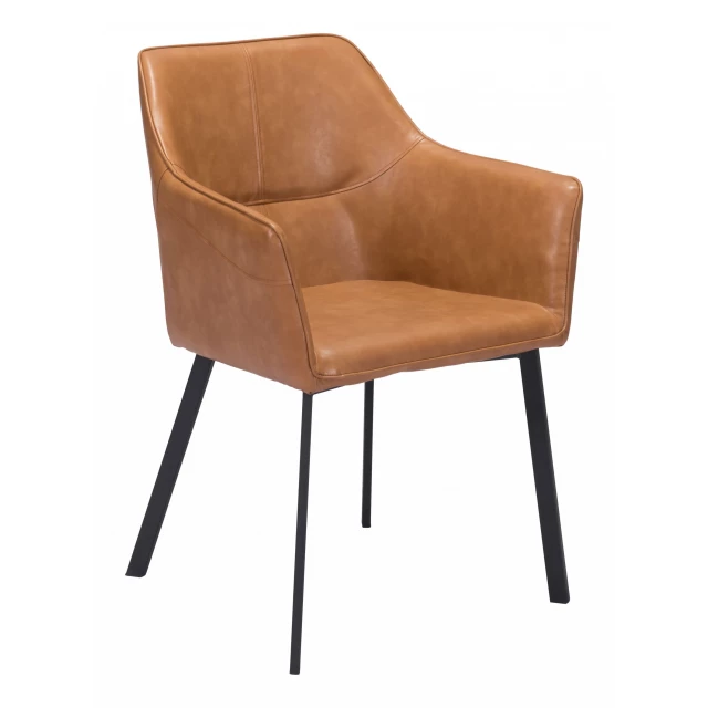 Cotta faux leather black dining armchair with wood armrests and comfortable peach tone