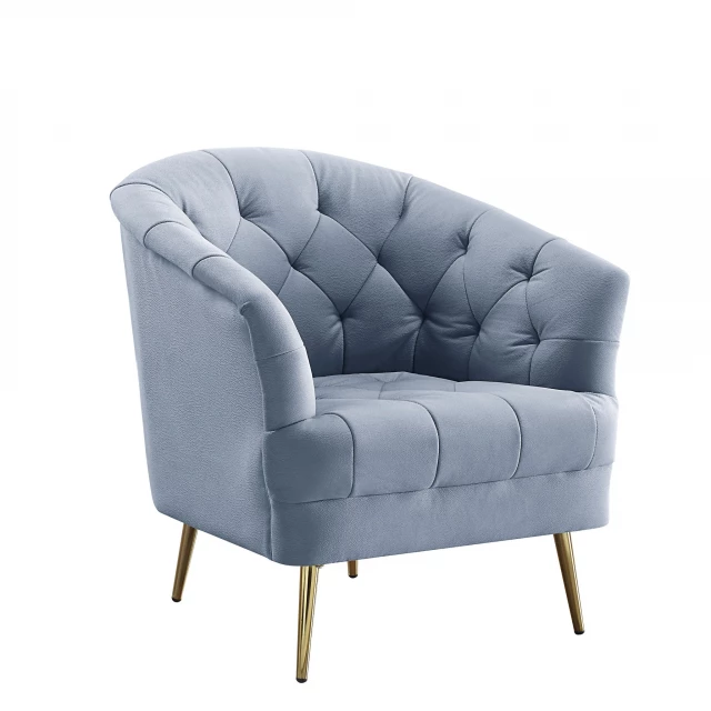 Velvet gold striped tufted barrel chair with armrests and magenta accents for comfortable seating