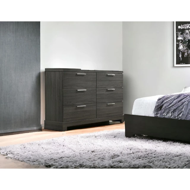 Stylish manufactured wood six drawer double dresser for bedroom storage