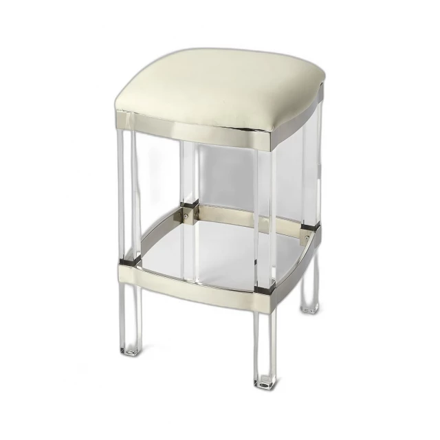 Acrylic backless counter height bar chair with metal and wood details