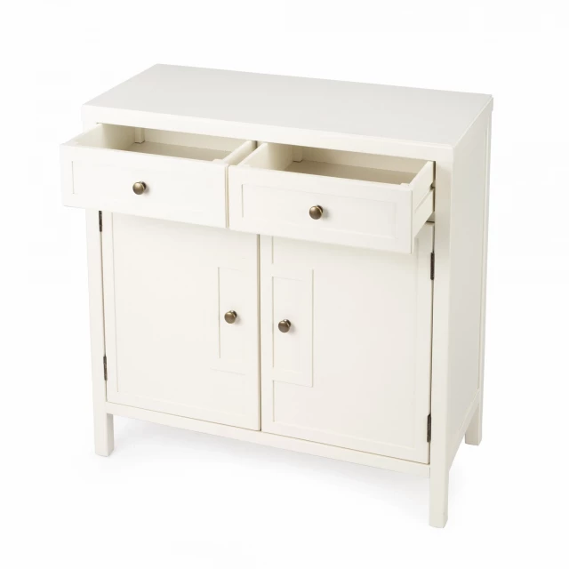 Imperial white console cabinet with drawers and hardwood plywood construction