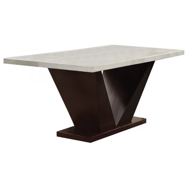 Contemporary white marble walnut dining table with rectangle wood art design