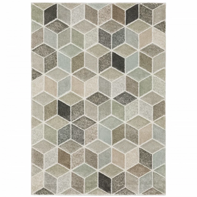 power loom stain resistant area rug in brown beige and grey on tile flooring