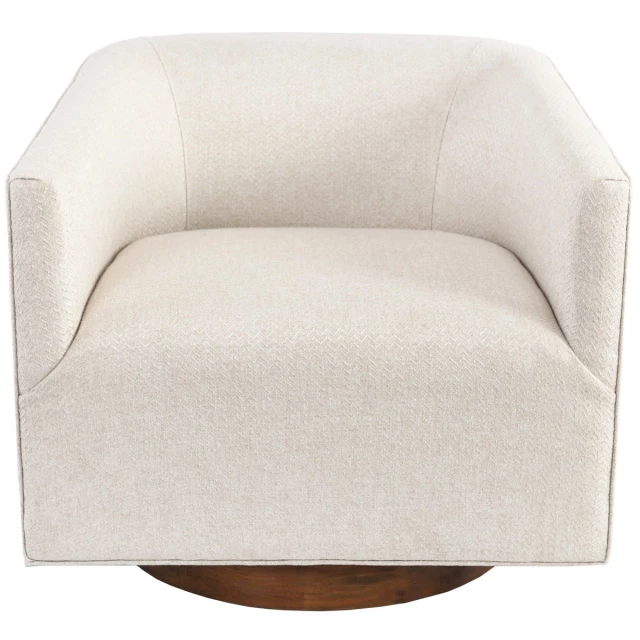 Brown polyester chevron swivel barrel chair with comfortable beige cushion and composite material construction