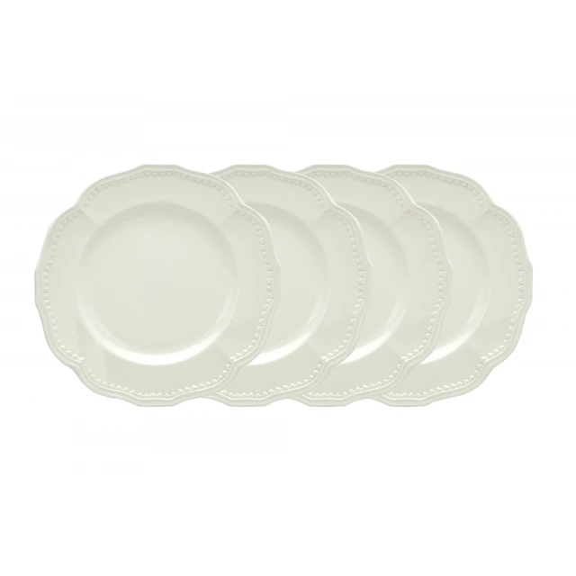 Scallop stoneware service for four with salad plates featuring tableware dishware porcelain circle design