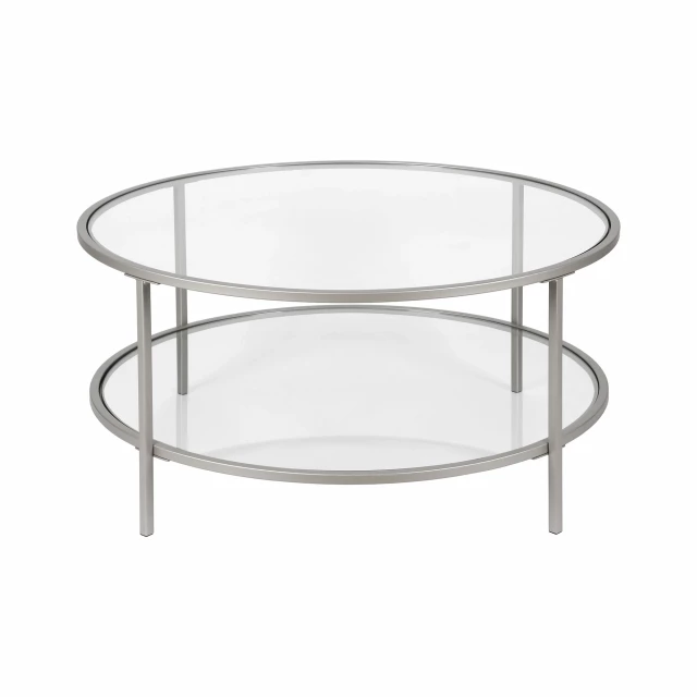 Glass steel round coffee table with shelf for modern furniture decor