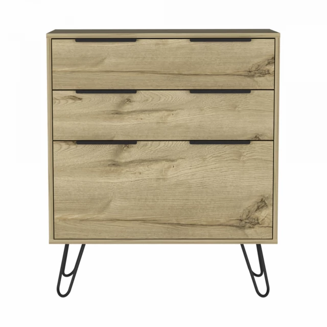 light oak manufactured wood drawer dresser with sleek handles and modern design