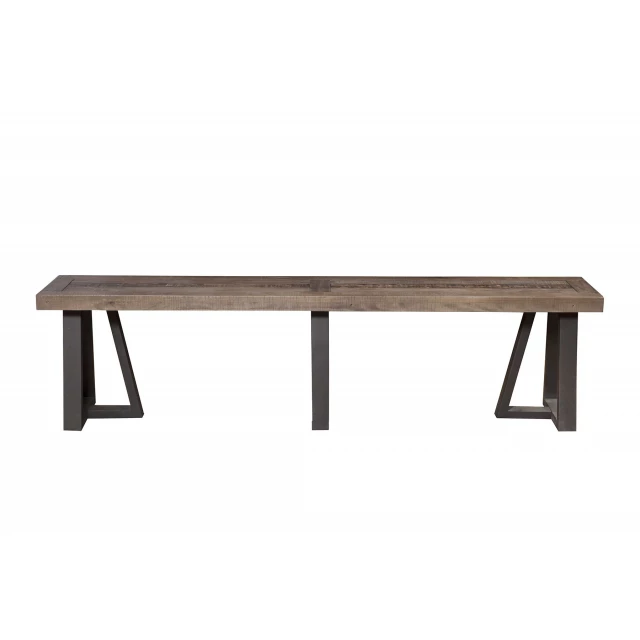 Black distressed solid wood dining bench with rectangle shape and wood stain finish