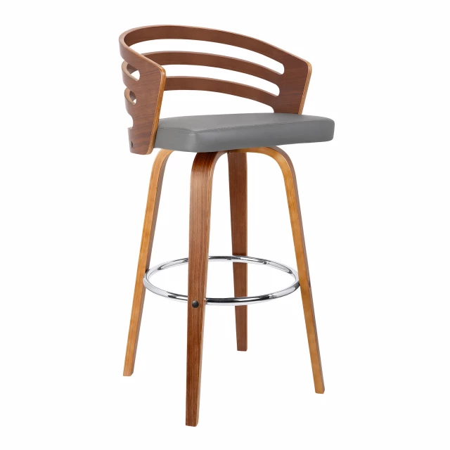 Low back counter height bar chair made of wood and metal with armrests for comfort