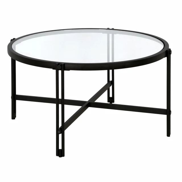 Black glass steel round coffee table with modern outdoor furniture design