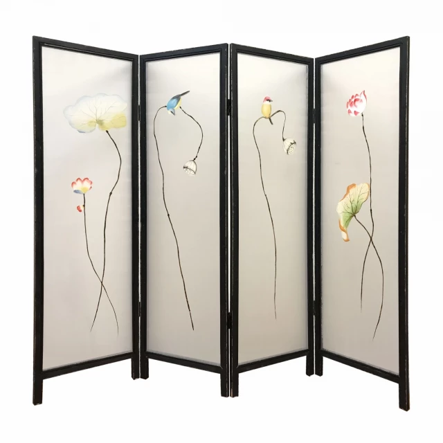 Multicolor fabric wood flourishing screen with artistic floral and twig design