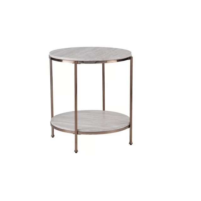 Marble iron round end table with shelf in a modern outdoor furniture setting