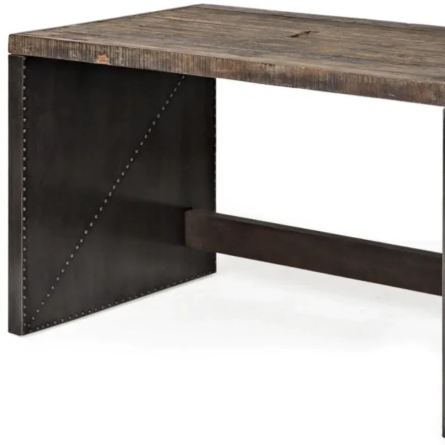 Dark Brown Solid Reclaimed Wood Office Desk With Metal Cladded Frame Dark Brown Solid Reclaimed Wood Office Desk With Metal Cladded Frame