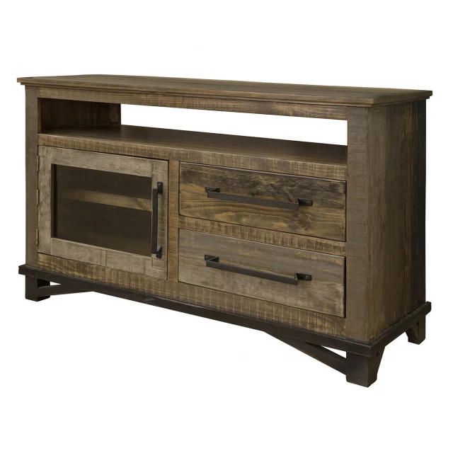 Distressed wood TV stand with enclosed storage