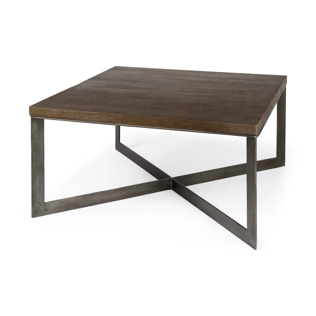 Brown solid wood square coffee table with hardwood and wood stain finish