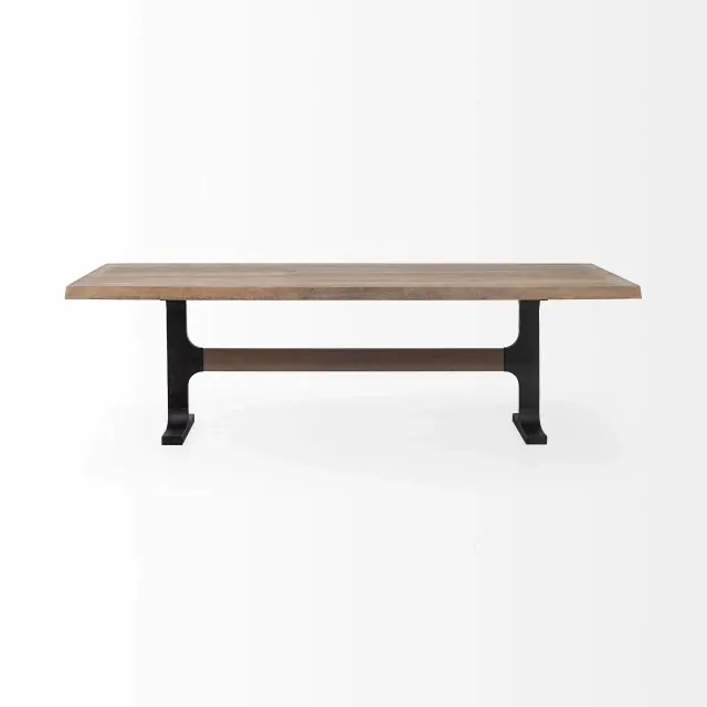 96X42 Rectangular Brown Solid Wood Top With Black Metal Base Dining Table 96X42 Rectangular Brown Solid Wood Top With Black Metal Base Dining Table