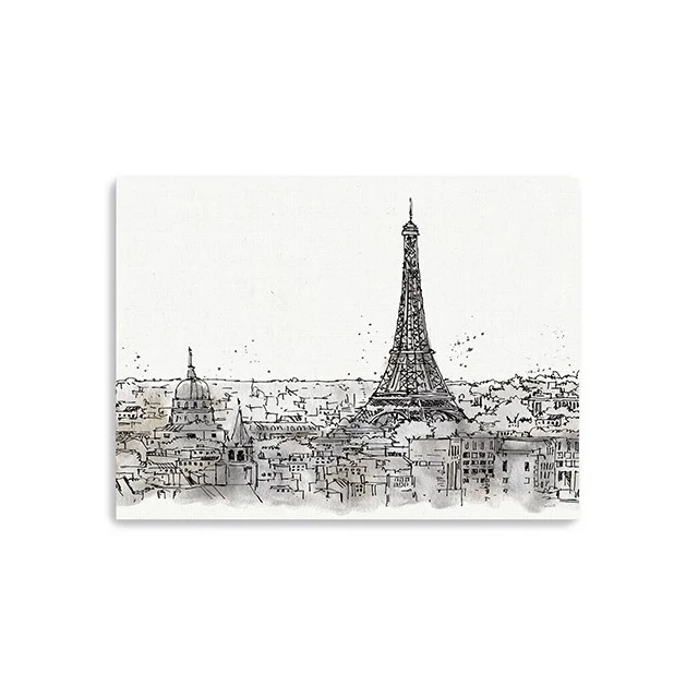Rooftops sketch unframed print wall art depicting city buildings and urban design drawing
