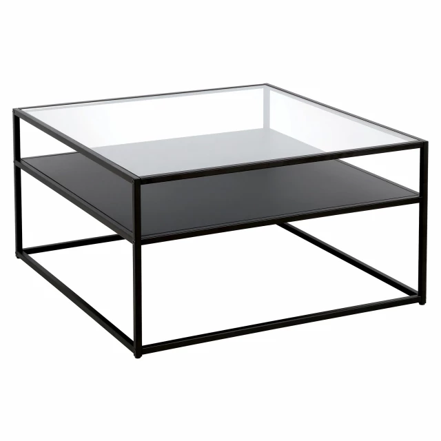 Glass steel square coffee table with shelf for modern outdoor furniture design