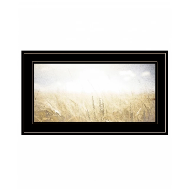 Gold black framed print of a natural landscape with sky and clouds wall art