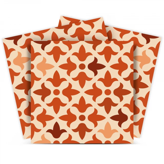 terra cotta tango peel stick tiles with peach pattern and symmetrical rectangle design